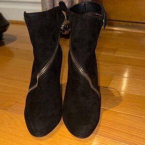 Black Suede Ankle Boots with Decorative Zipper